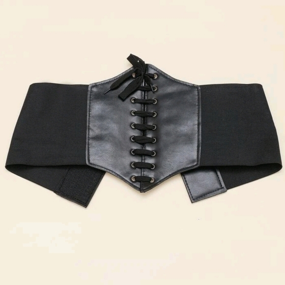 Black lace up wide faux leather corset Belt sexy Underbust Western Festival - Picture 11 of 11